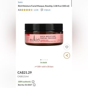 Sukin Facial Masques x3 100ml/ 3.38oz each Natural